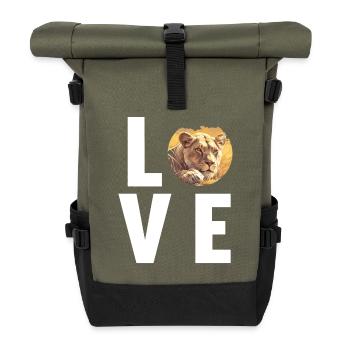 Lioness Löwinnen Löwin - Rolltop Rucksack - Olive/Schwarz - Vorne