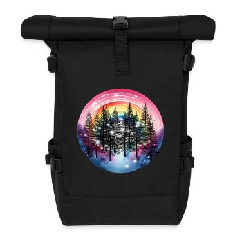 Tannen Wald Natur Regenbogen mystisch - Rolltop Rucksack - Schwarz - Vorne