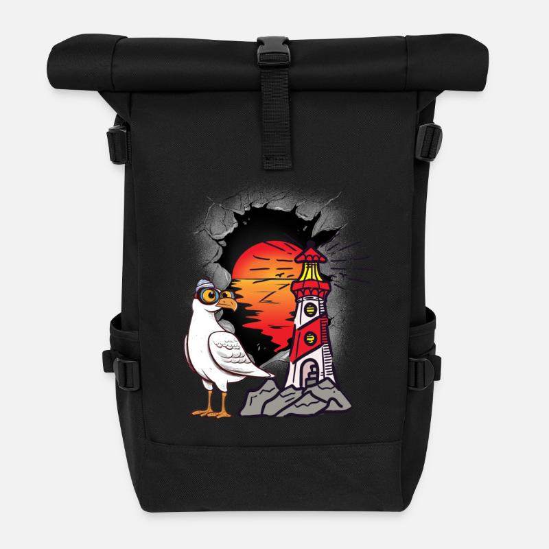 lustige Möwe Leuchtturm Matrose maritim Kinder See - Rolltop Rucksack - Schwarz