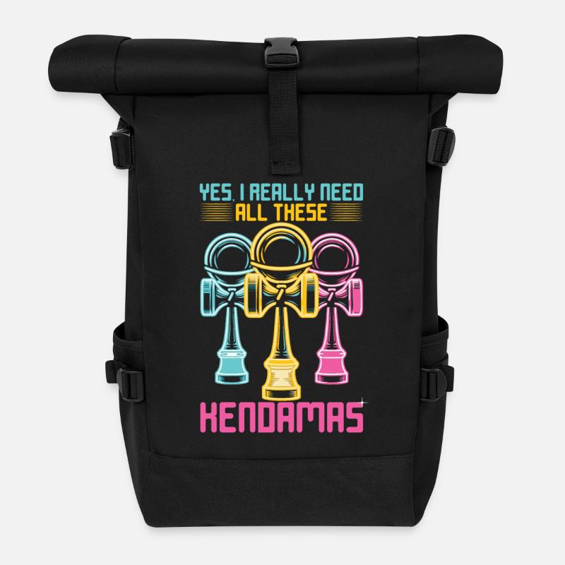 Kendama Retro 80s Vaporwave Kendama - Roll Top Backpack - black
