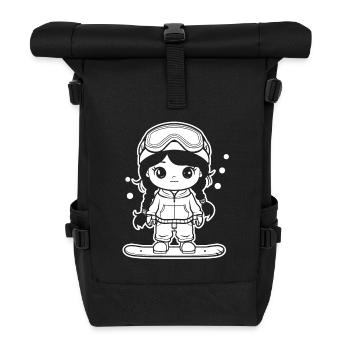 Female Snowboarder Cartoon Look - Roll Top Backpack - black - Front