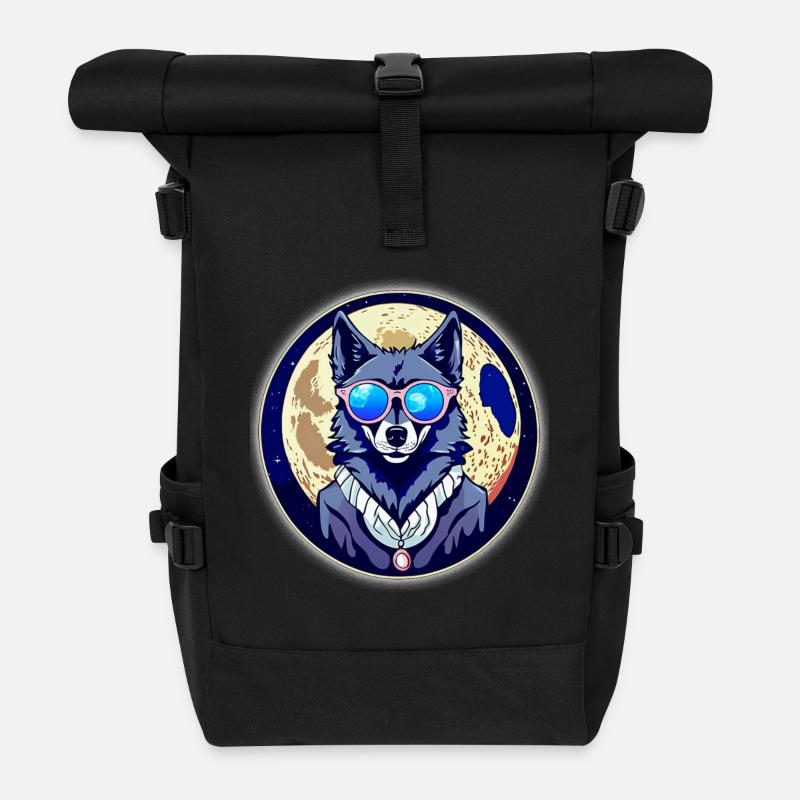 Loup sur la lune - Sac à dos roll top - noir