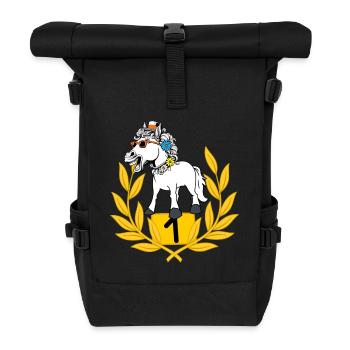lustig spaßig Siegerehrung Pferd Pferde Reiterin - Rolltop Rucksack - Schwarz - Vorne