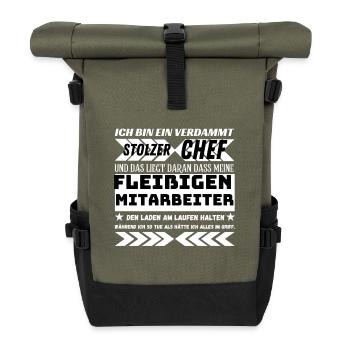 EIN VERDAMMT STOLZER CHEF FLEIßIGE MITARBEITER - Rolltop Rucksack - Olive/Schwarz - Vorne