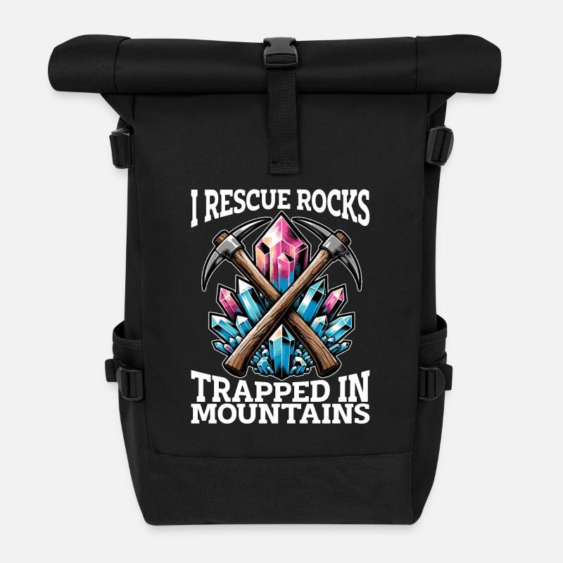 Rockhounding I Rescue Rocks Mineral Collecting - Rolltop Rucksack - Schwarz