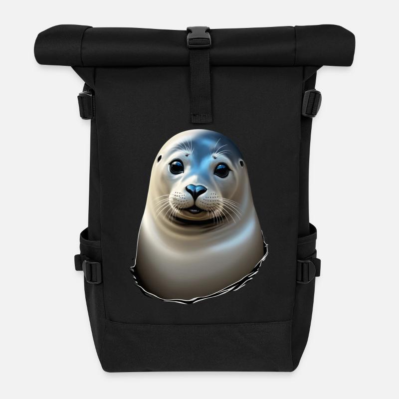 Schöne Robbe - Rolltop Rucksack - Schwarz