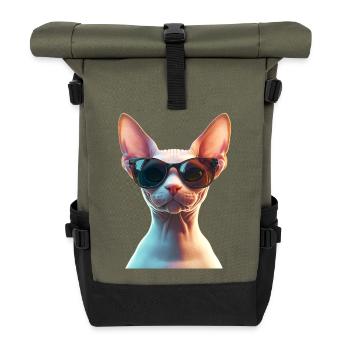 Sphynx Katze Sphynxkatze Canadian Cat Süße Sphinx - Rolltop Rucksack - Olive/Schwarz - Vorne