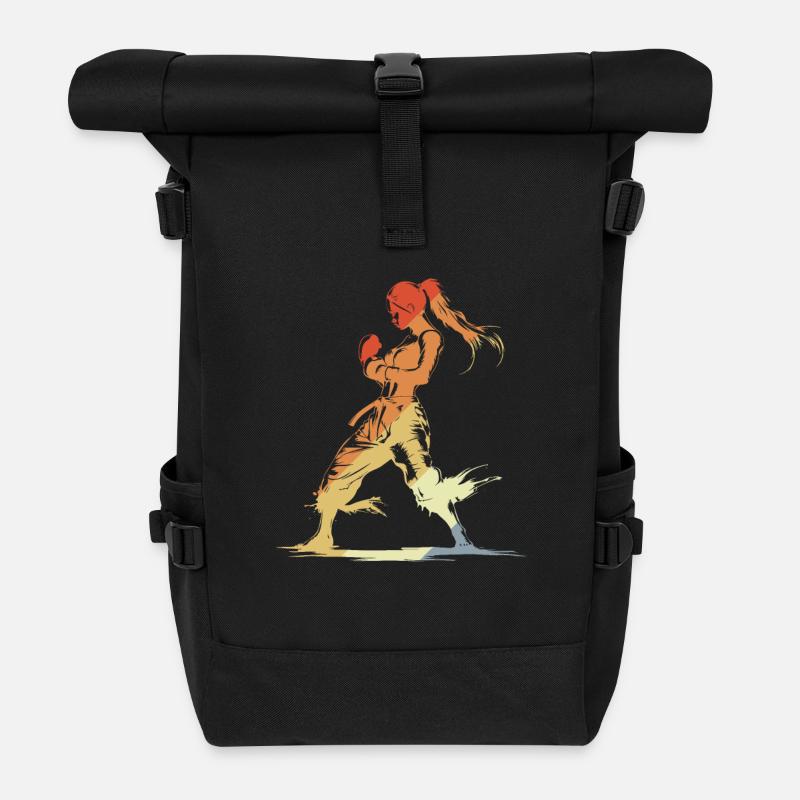 Vintage Kickboxerin - Rolltop Rucksack - Schwarz