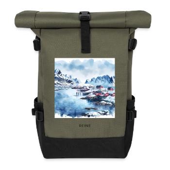 Reine Lofoten Winter Skandinavien Norwegen - Rolltop Rucksack - Olive/Schwarz - Vorne