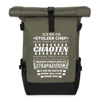 ICH BIN EIN STOLZER CHEF BRILLIANTER CHAOTEN TEAM - Rolltop Rucksack - Olive/Schwarz - Vorne