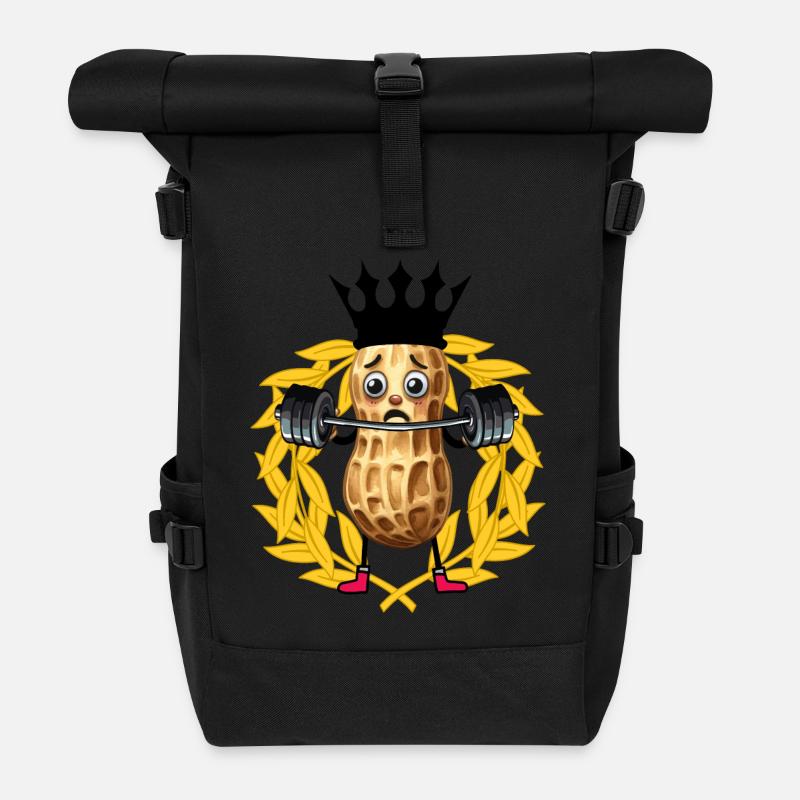 Erdnuss Gewichte Bobybilder GYM Hanteln Training - Rolltop Rucksack - Schwarz