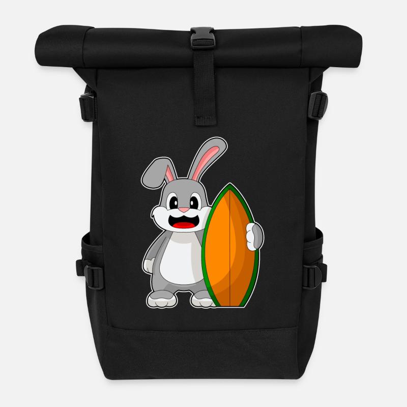 Hase Surfer Surfbrett - Rolltop Rucksack - Schwarz
