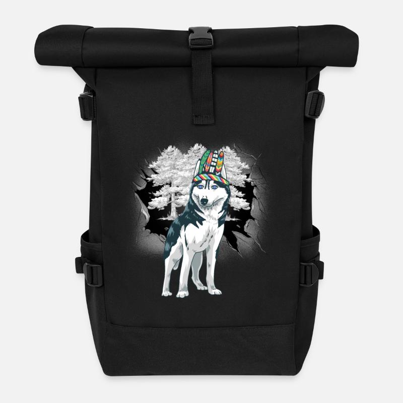 Schamanen Husky Schamane Wolf Wölfe - Rolltop Rucksack - Schwarz