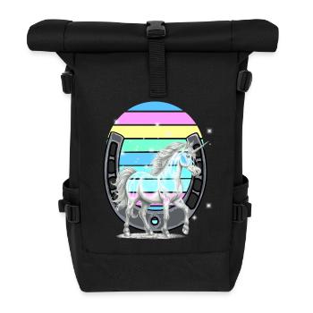 Einhorn Einhörner Regenbogen Pferd Pferde - Rolltop Rucksack - Schwarz - Vorne