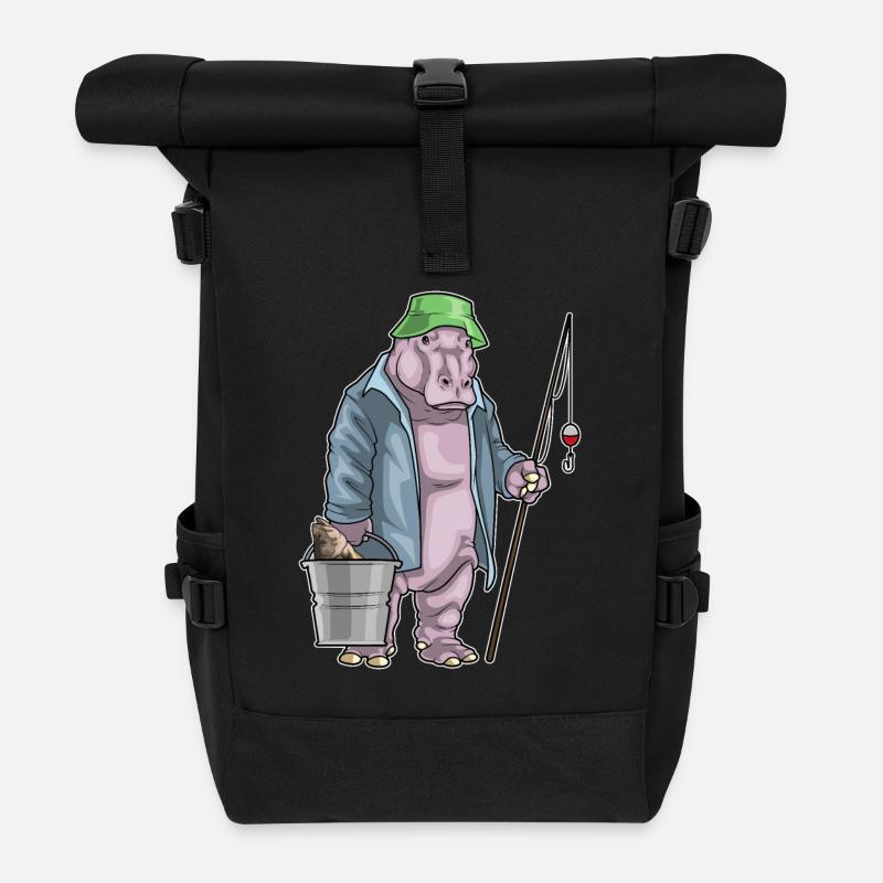 Nilpferd Angler Eimer Angeln - Rolltop Rucksack - Schwarz