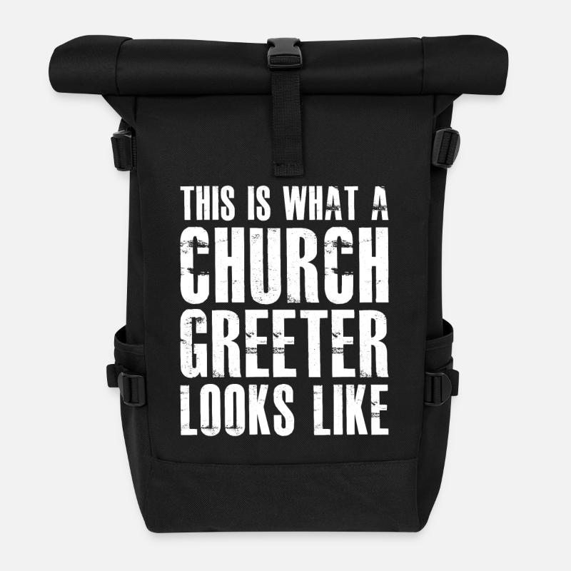 this is what a church greeter looks like - Roll Top Backpack - black