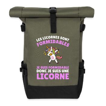 Ich bin großartig, also bin ich ein Einhorn - Rolltop Rucksack - Olive/Schwarz - Vorne