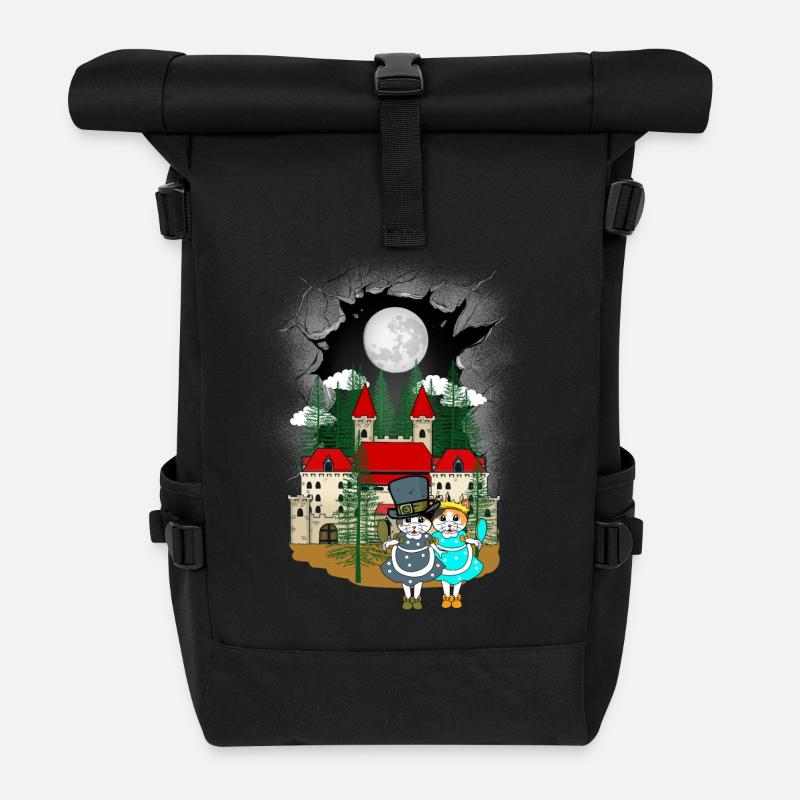 Kinder Kind Märchen Märchenfigur Katze Katzen - Rolltop Rucksack - Schwarz