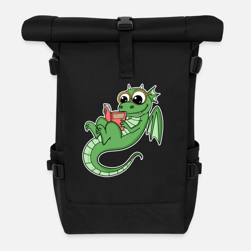 Drache Bücher Buch Lesen - Rolltop Rucksack - Schwarz