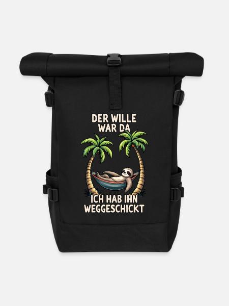 Faultier Spruch Langschläfer Statement Müde Büro - Rolltop Rucksack - Schwarz