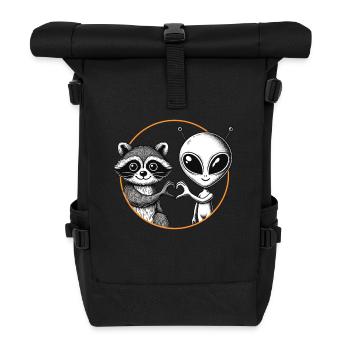 Raccoon, Alien, Heart Hand, Love - Roll Top Backpack - black - Front