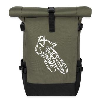 Mountainbike Freeride Zeichnung - Rolltop Rucksack - Olive/Schwarz - Vorne