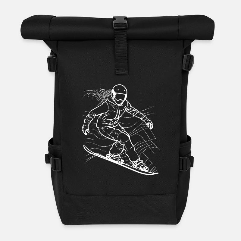 Snowboarderin Line Art - Rolltop Rucksack - Schwarz