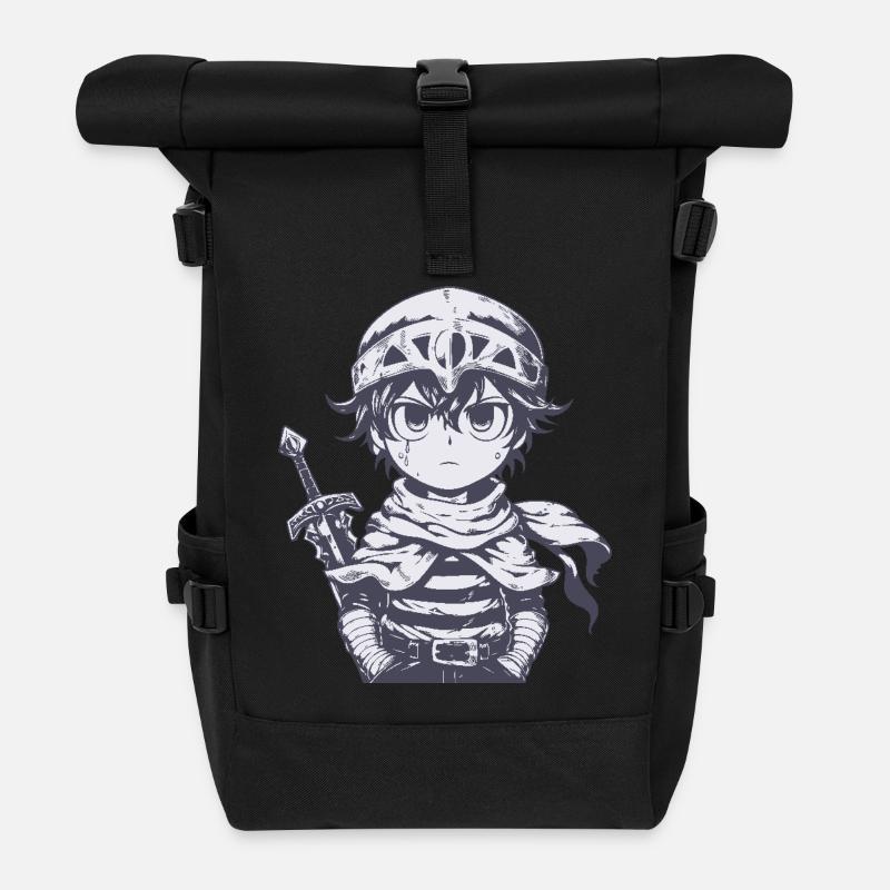 Little Forest Knight with Sword - Roll Top Backpack - black