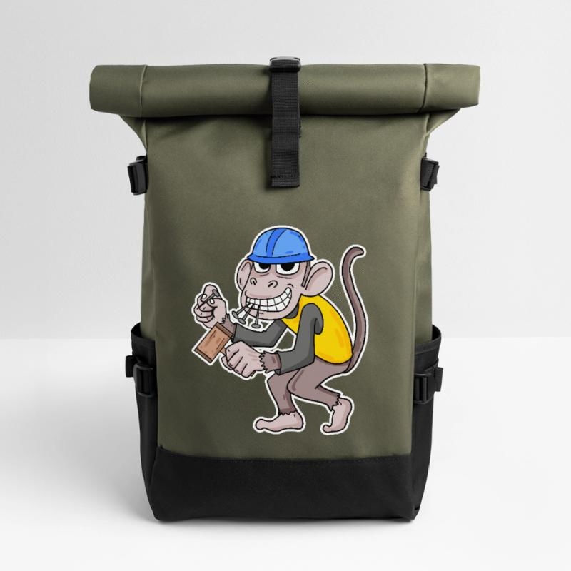 Construction Site Monkey Funny Craftsman Roll Top Backpack