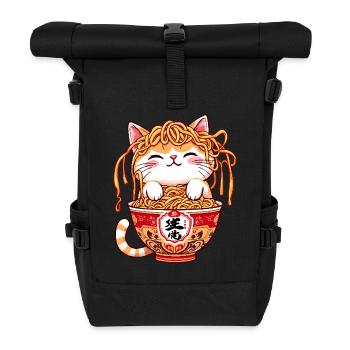 Cat, Ramen, Japanese Noodles, Funny Kitten - Roll Top Backpack - black - Front
