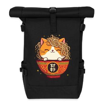 Cat, Ramen, Japanese Noodles, Funny Kitten - Roll Top Backpack - black - Front