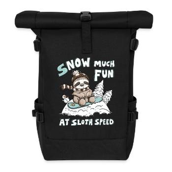 Kleines Faultier im Winter Schnee Snow Much Fun - Rolltop Rucksack - Schwarz - Vorne