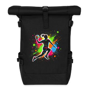 Handball handball player, colorful handball player - Roll Top Backpack - black - Front