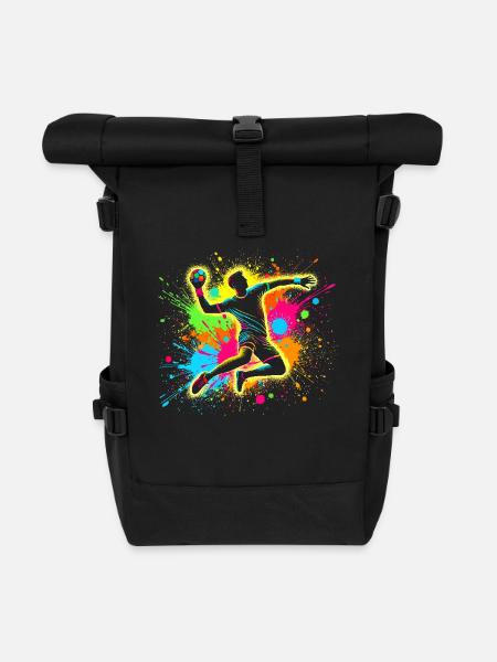 Handball Handballer, bunt Handballspieler - Rolltop Rucksack - Schwarz