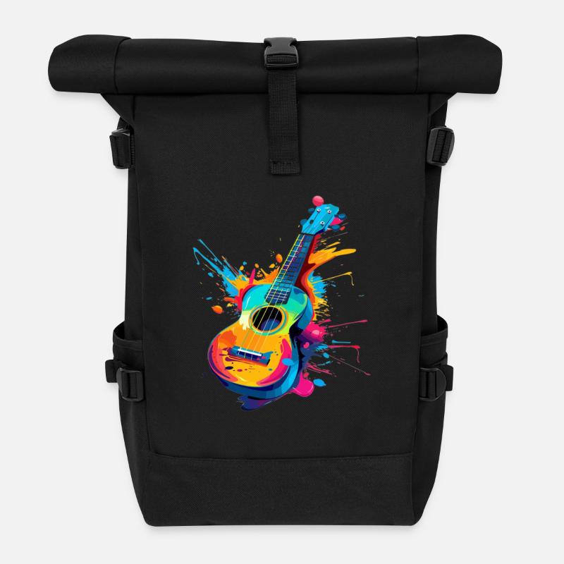 Ukulele Streetart - Rolltop Rucksack - Schwarz