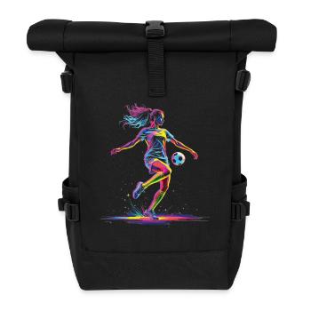 Fußball Fußballerin, bunt, Fussballspielerin Frau - Rolltop Rucksack - Schwarz - Vorne