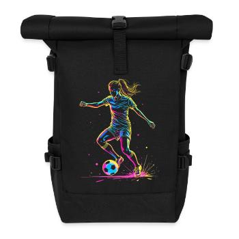 Fußball Fußballerin, bunt, Fussballspielerin Frau - Rolltop Rucksack - Schwarz - Vorne