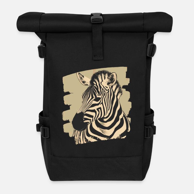 Zebra Retro - Rolltop Rucksack - Schwarz