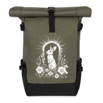 Boho Bunny Cottagecore Spring Bohemian Bunny Motif - Roll Top Backpack - olive/black - Front