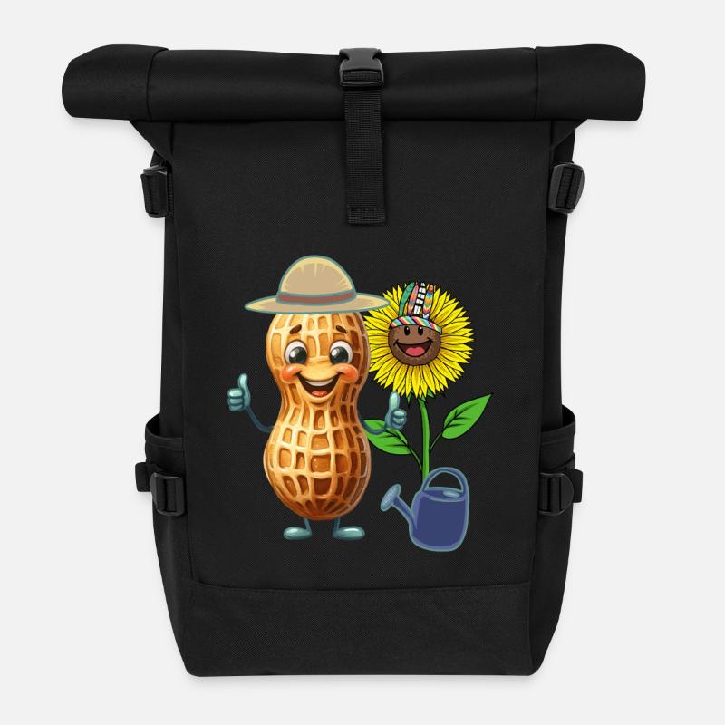 Lustige Erdnuss Gärtner Blumen gießen Kind - Rolltop Rucksack - Schwarz