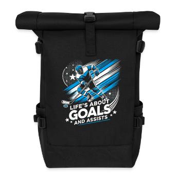 Eishockey, Eishockeyspieler - Life's About Goals - Rolltop Rucksack - Schwarz - Vorne