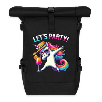 Party Outfit, Partyurlaub, Einhorn, Let's Party - Rolltop Rucksack - Schwarz - Vorne