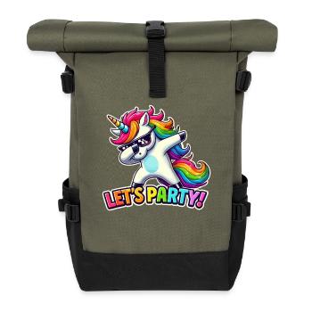Party Outfit, Partyurlaub, Einhorn, Let's Party - Rolltop Rucksack - Olive/Schwarz - Vorne