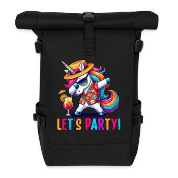 Party Outfit, Partyurlaub, Einhorn, Let's Party - Rolltop Rucksack - Schwarz - Vorne