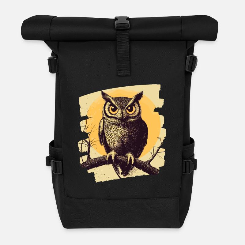 Eule - Rolltop Rucksack - Schwarz