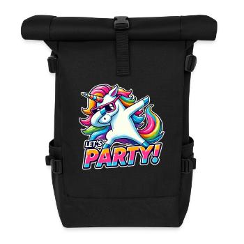 Party Outfit, Partyurlaub, Einhorn, Let's Party - Rolltop Rucksack - Schwarz - Vorne