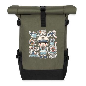Kleiner Seemann Cartoon Look - Rolltop Rucksack - Olive/Schwarz - Vorne