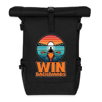 Water Rowing Win Backwards Loves Boating Canoeing - Roll Top Backpack - black - Front