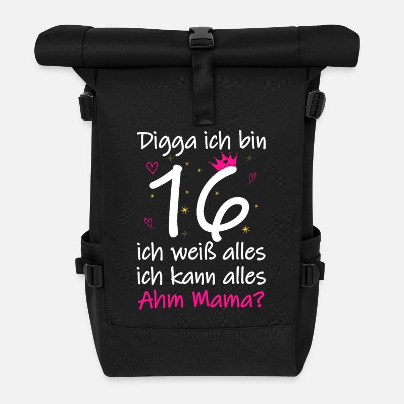 16. Geburtstag Junge Mädchen 16. Geburtstag Digga Ich bin 16 - Rolltop Rucksack - Schwarz