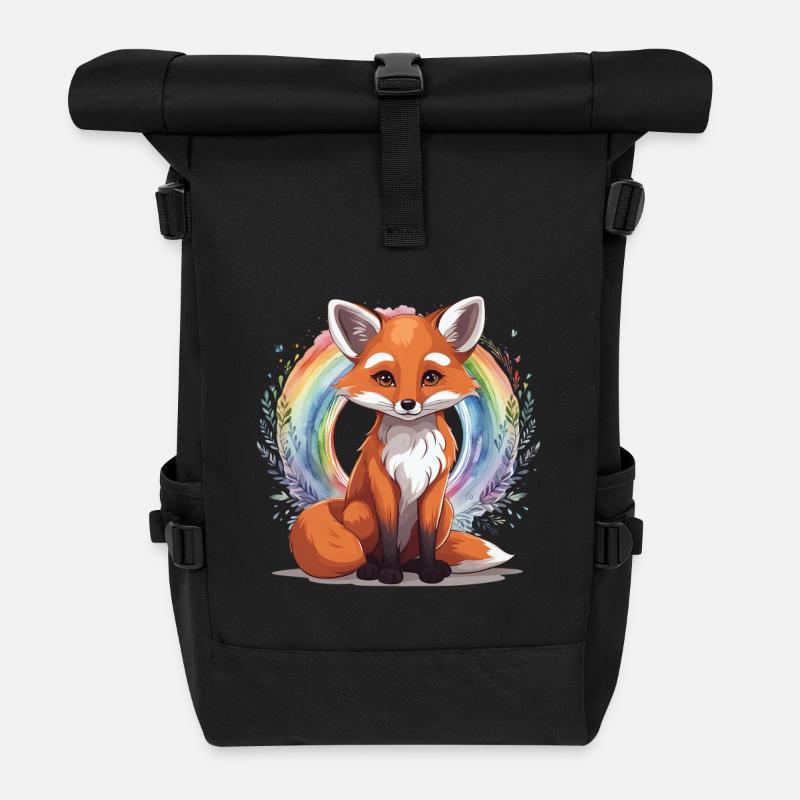 Regenbogen Fuchs Füchse Füchsin Kind - Rolltop Rucksack - Schwarz